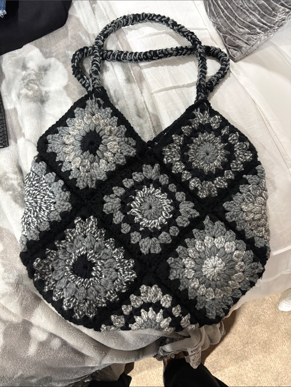 Handcrafted Black and Gray Crochet Tote Bag